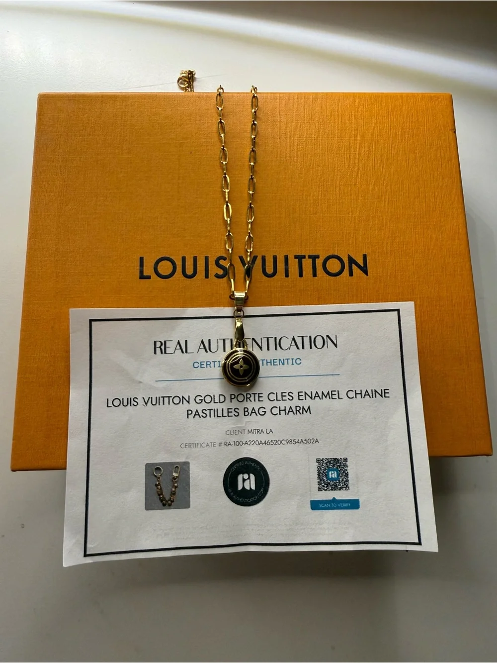 Louis Vuitton Gold and Black Enamel Pastilles Bag Charm Necklace-COA